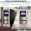 Built-in and Freestanding 15" Mini Beverage Refrigerator/Wine Cabinet, 120 Cans, 34-65°F, Quiet, Adjustable Shelves, LED Lighting, ETL , Touch Contro