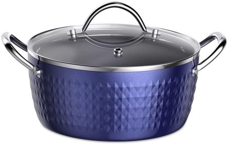 3.7 Quart Cooking Soup Pot with Lid, Small Nonstick Soup Pot with Lid, Round Small Soup Pot 3.3 L, Blue Nonstick Induction Stock Pot, 100% Bpa Free An