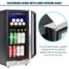 Built-in and Freestanding 15" Mini Beverage Refrigerator/Wine Cabinet, 120 Cans, 34-65°F, Quiet, Adjustable Shelves, LED Lighting, ETL , Touch Contro