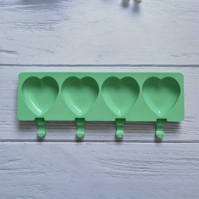 1pc Food Grade Silicone Ice Cream Mold 4 Grids Love-shaped Large Ice-cream Popsicle Mold Cake Soap Jelly Pudding Baking Mold (Color: 1pc 4 Grids Green Heart Mold)