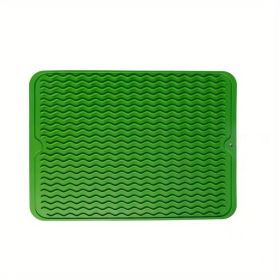 1pc Silicone Dish Drying Mat For Multiple Usage; Anti-slip Soft Silicone Coaster With Water Collector Heat-resistant Square Table Placemat For Housewa (Color: Green)