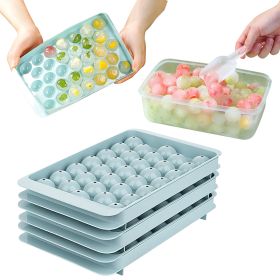 4 Packs Small Ice Cube Trays Mini Circle Ice Cube Tray Round Ice Ball Maker Mold with Lid Bin 132Pcs Ice Cubes for Chilling Drinks Coffee Juice Cockta (Color: Blue)