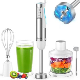 Hand Blender, 5 in 1 Multi-Purpose Immersion Blender set, 1100 watts 12 Adjustable Speed Stick Blender, 600ml Beaker, 500ml Food Processor Container, (Color: White)