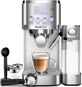 Geek Chef Espresso and Cappuccino Machine with Automatic Milk Frother,20Bar Espresso Maker for Home, for Cappuccino or Latte,with ESE POD filter, Stai (Color: Stainless Steel)