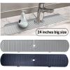 1pc Faucet Sink Splash Guard Mat, Silicone Faucet Water Catcher Mat Cover, Sink Draining Pad Behind Faucet, Gray Black Silicone Drying Mat For Bathroo